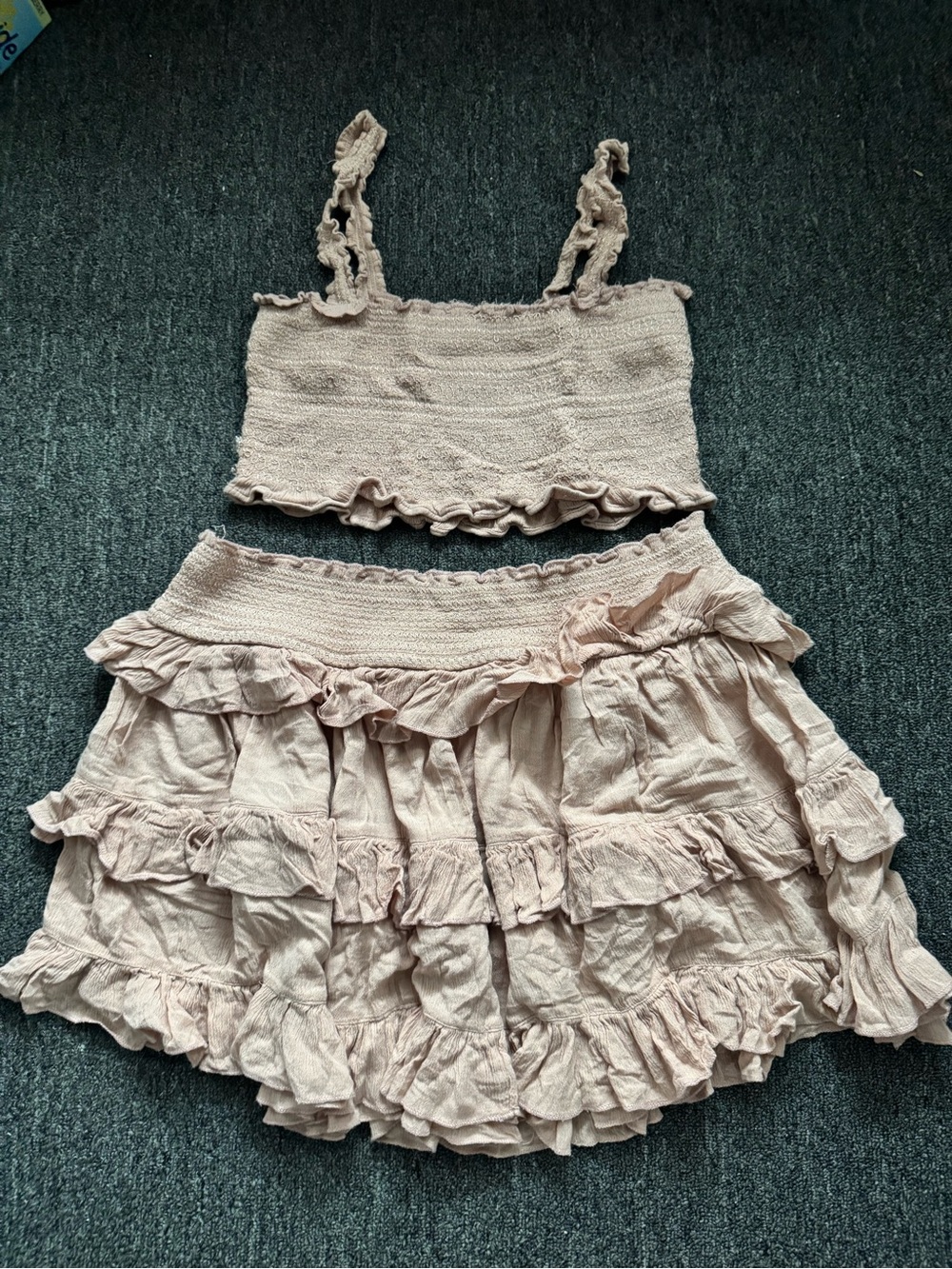 Free People Blush Pink Smocked Crop Top & Tiered Skirt Set - Picture 2 of 5
